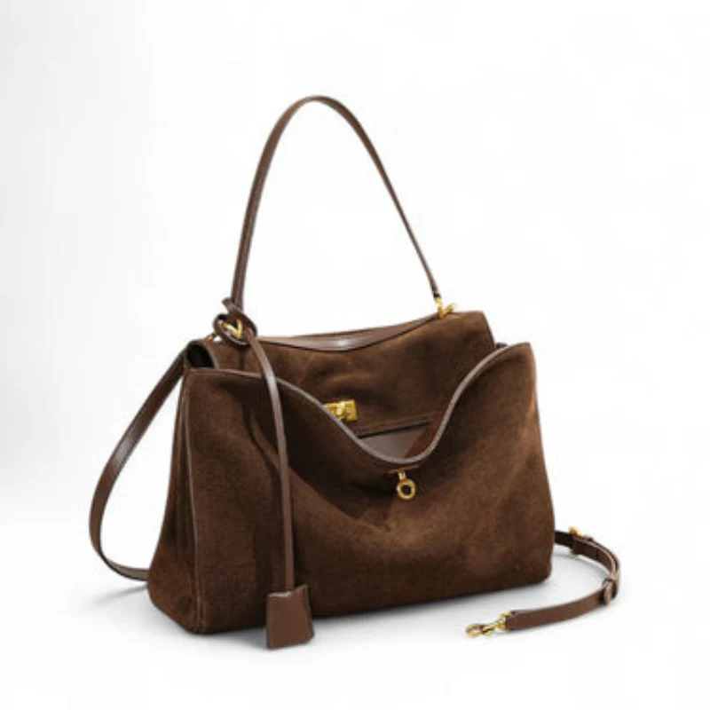 Grand sac à main rectangulaire en faux daim doux - Image 3