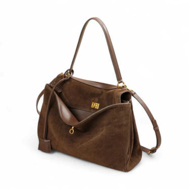 Grand sac à main rectangulaire en faux daim doux - Image 4