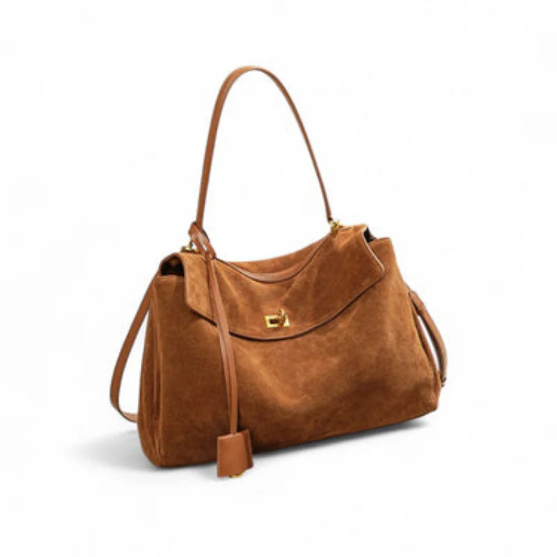 Grand sac à main rectangulaire en faux daim doux - Image 6