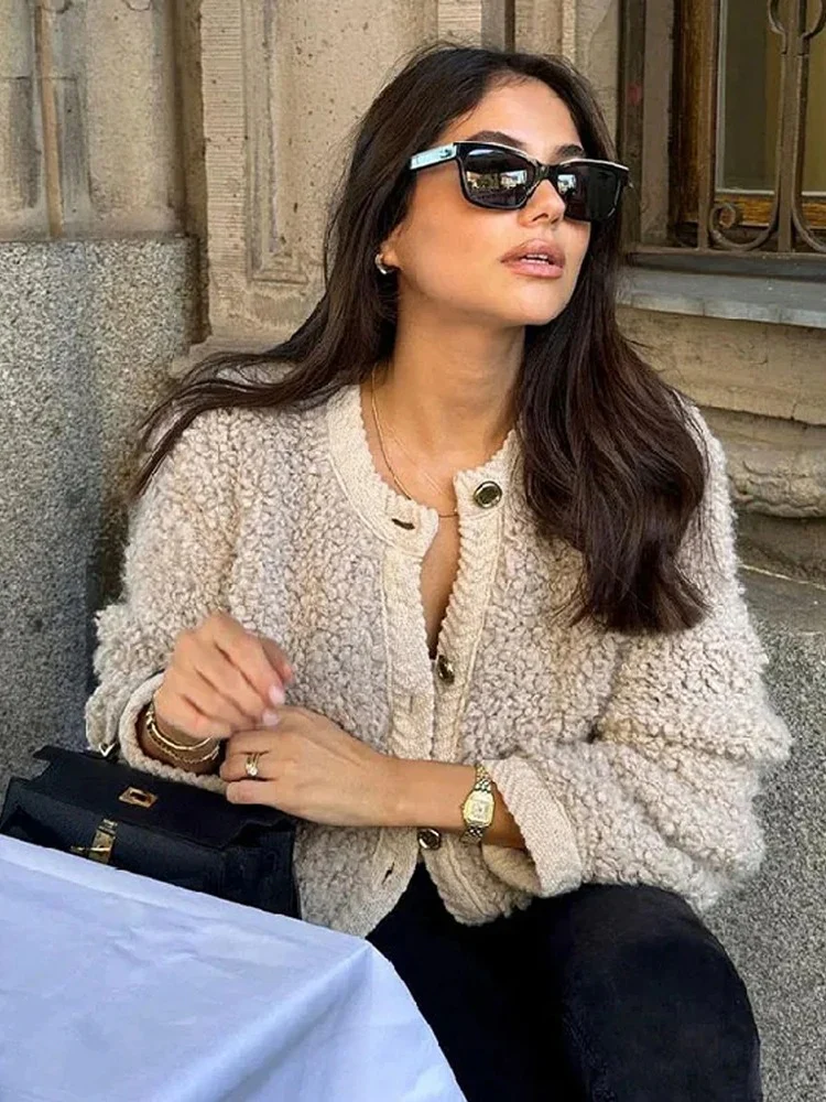 Maya - Cardigan moderne à col rond Laine d'agneau, poches et coupe ample - Image 3